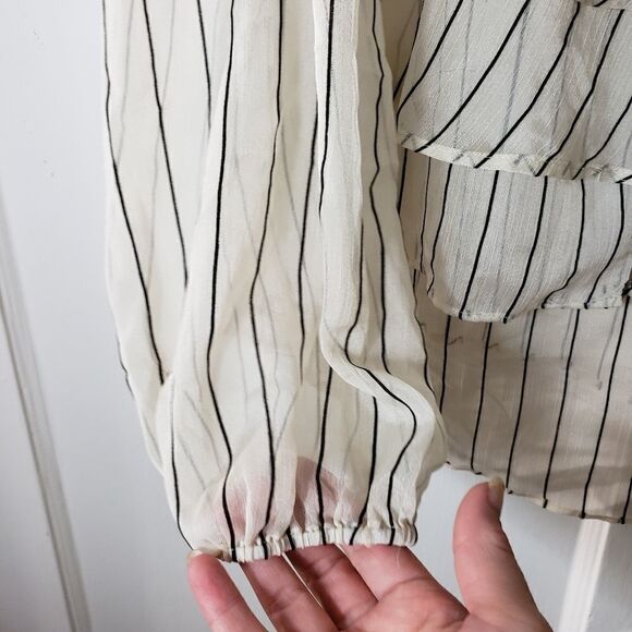 Line & Dot Sheer Layered Look Long Sleeve Blouse with Neck Tie - Picture 5 of 10